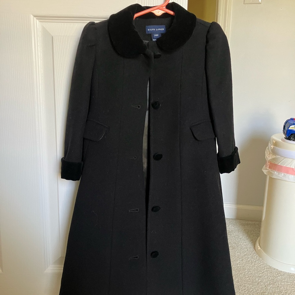 Ralph Lauren Toddler Girl Black Trench Coat with Matching Bonnet